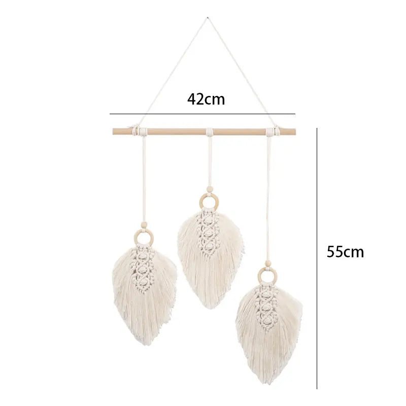 Macramé Wanddecoratie – 3 Bladeren met Kwastje