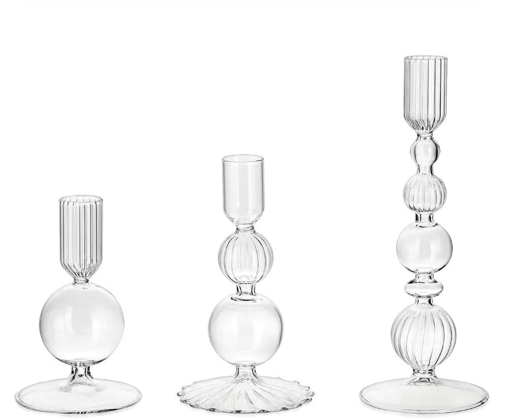 3-delige Set Glazen Kaarsenhouders – Stijlvolle Tafeldecoratie