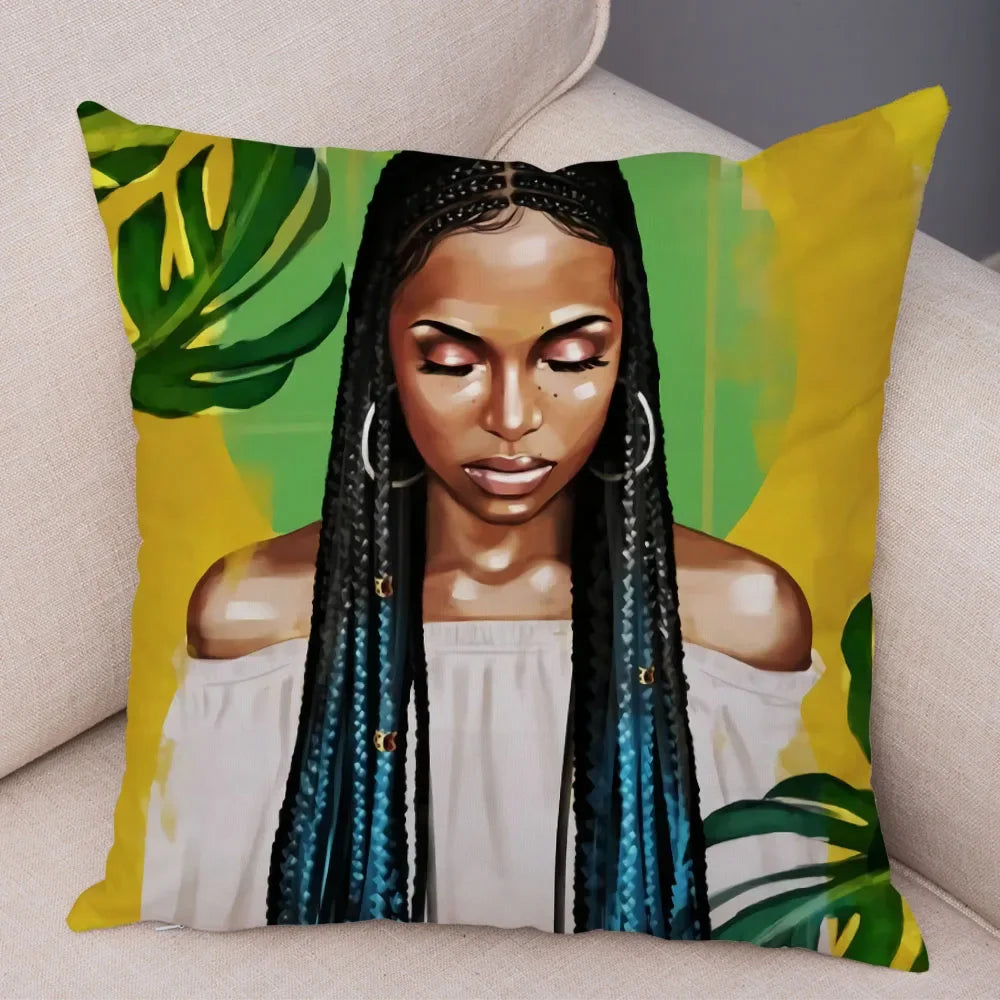 Afro Glow Kussenhoes – Stylish Black Art voor Sofa & Slaapkamer