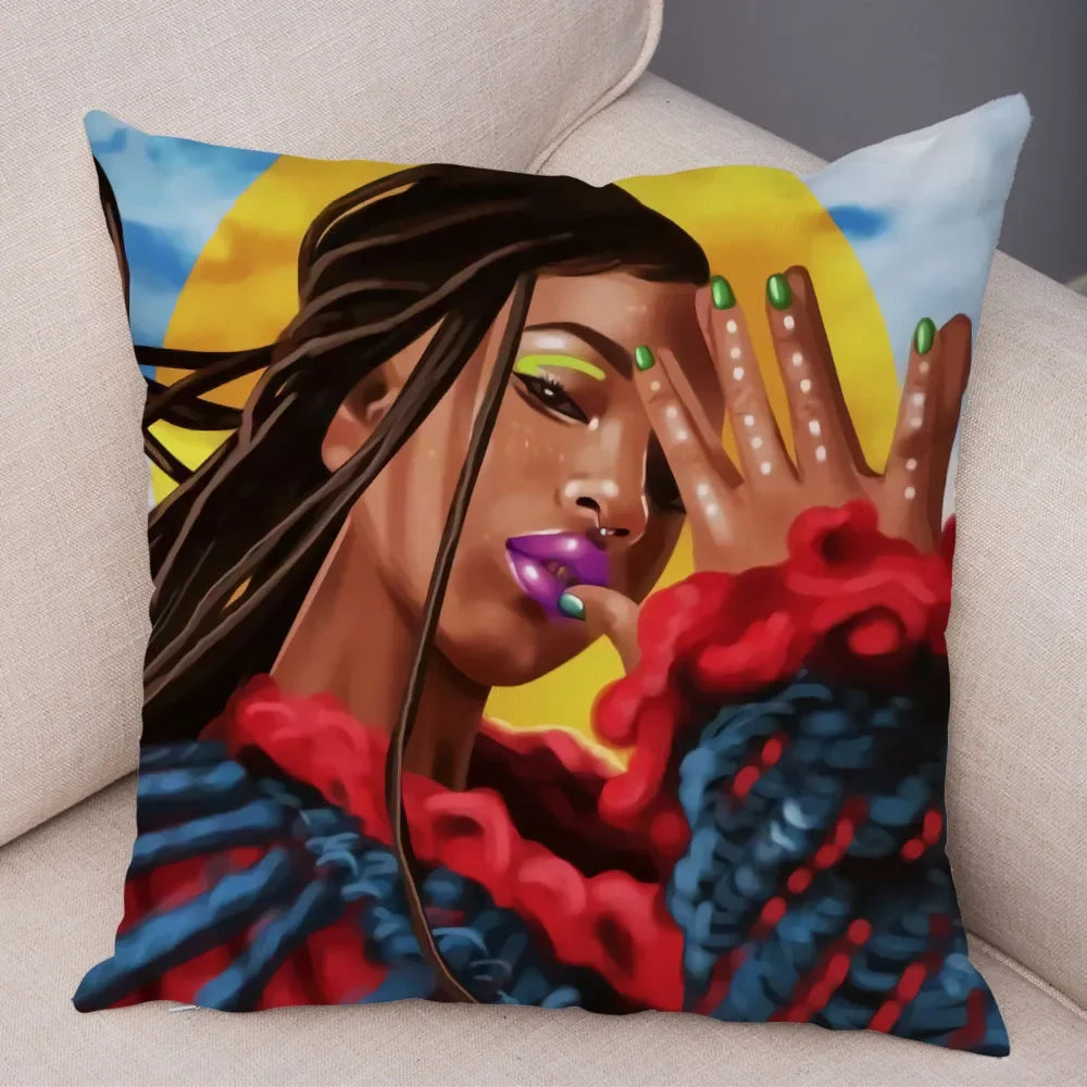 Afro Glow Kussenhoes – Stylish Black Art voor Sofa & Slaapkamer