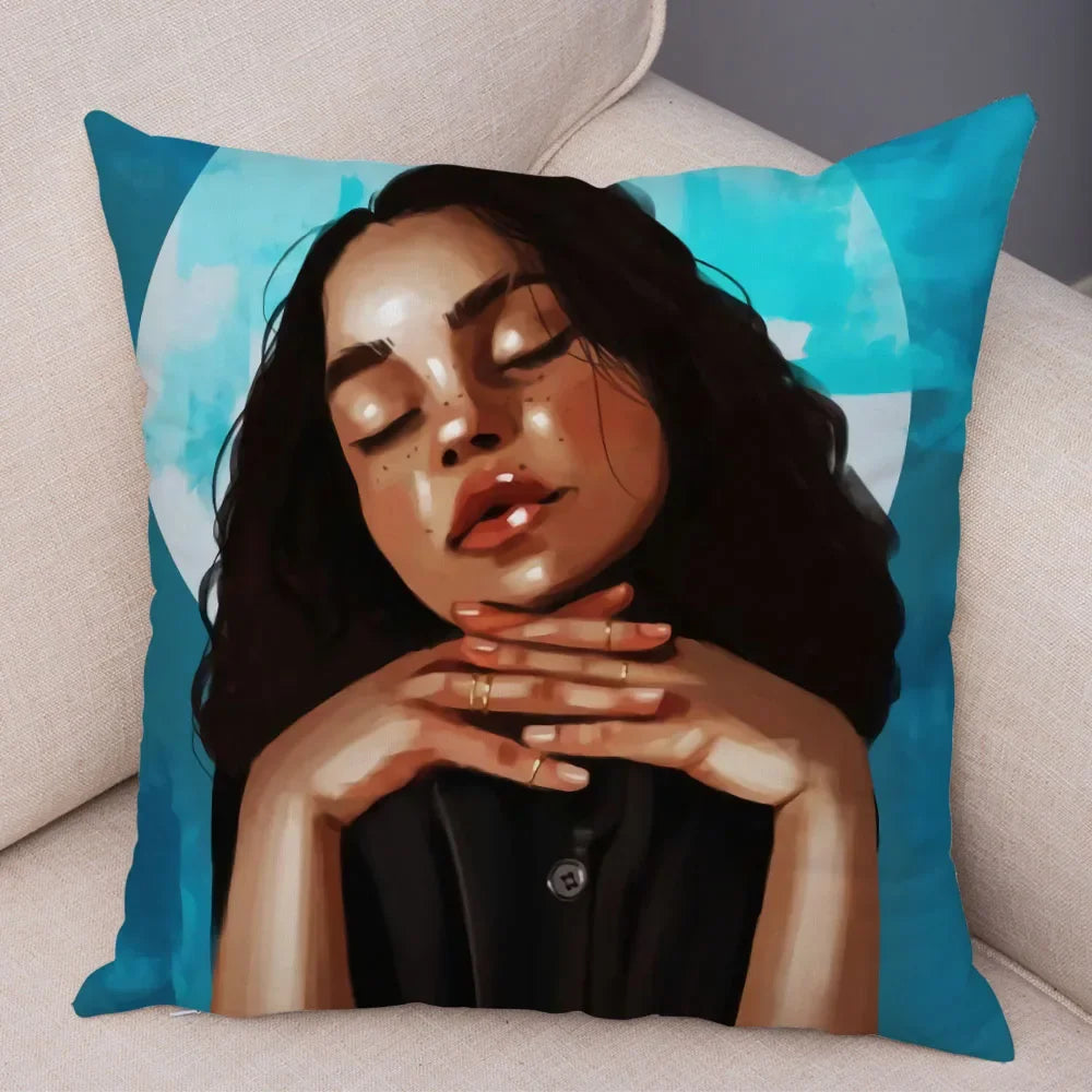 Afro Glow Kussenhoes – Stylish Black Art voor Sofa & Slaapkamer