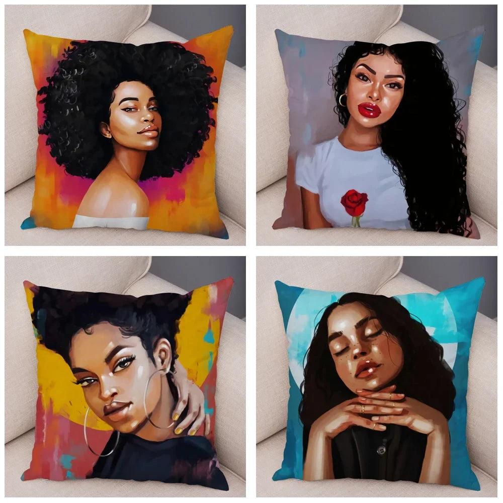 Afro Glow Kussenhoes – Stylish Black Art voor Sofa & Slaapkamer