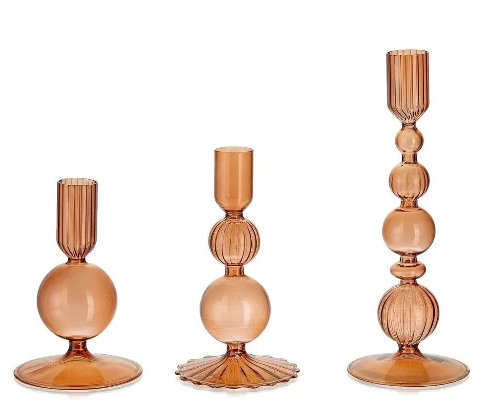 3-delige Set Glazen Kaarsenhouders – Stijlvolle Tafeldecoratie