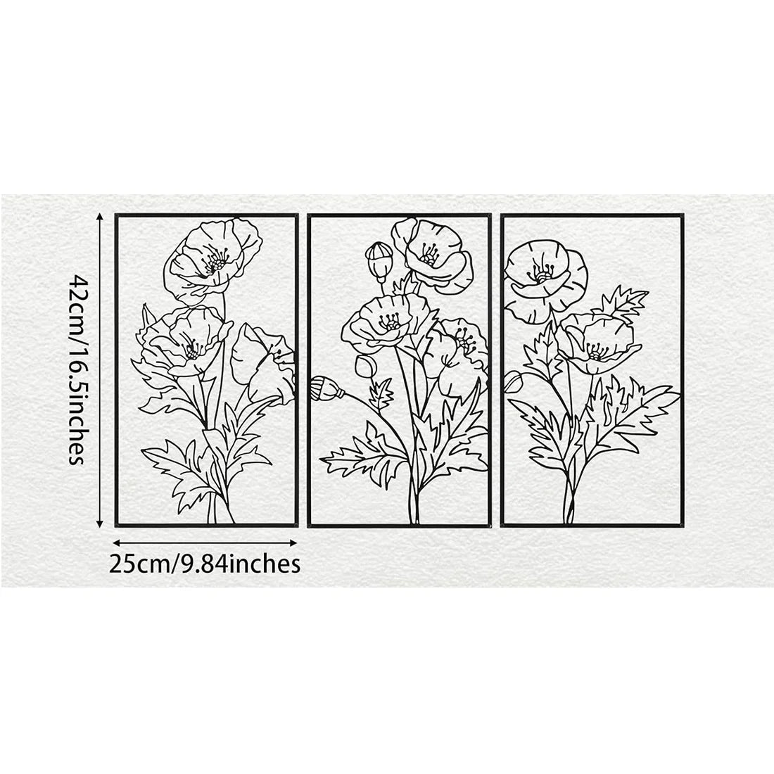 Zwarte Metalen Bloem Wanddecoratie – 3-delige Set