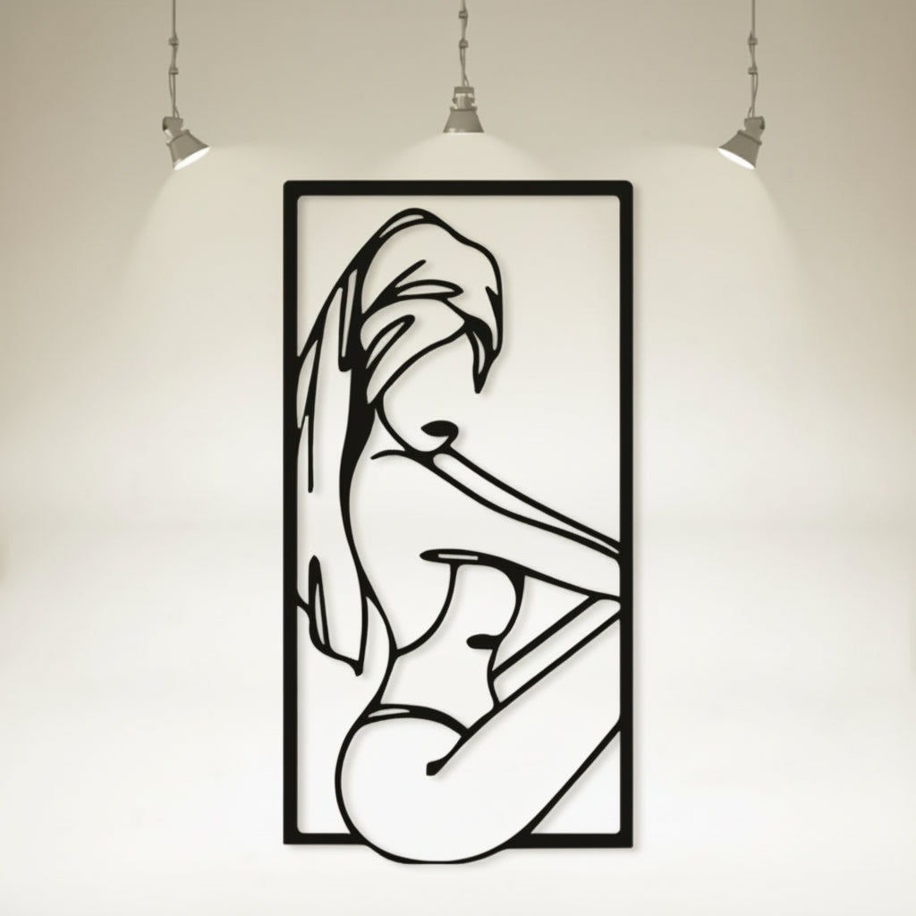 Metalen Line Art Wanddecoratie – Abstracte Vrouw in Minimalistische Stijl