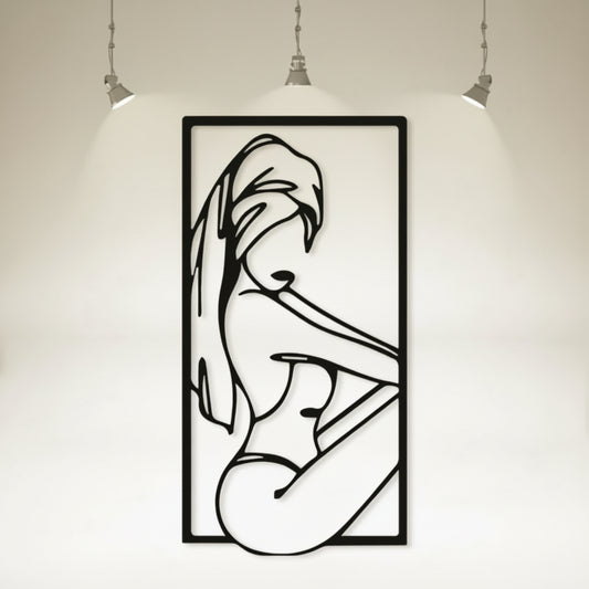 Metalen Line Art Wanddecoratie – Abstracte Vrouw in Minimalistische Stijl
