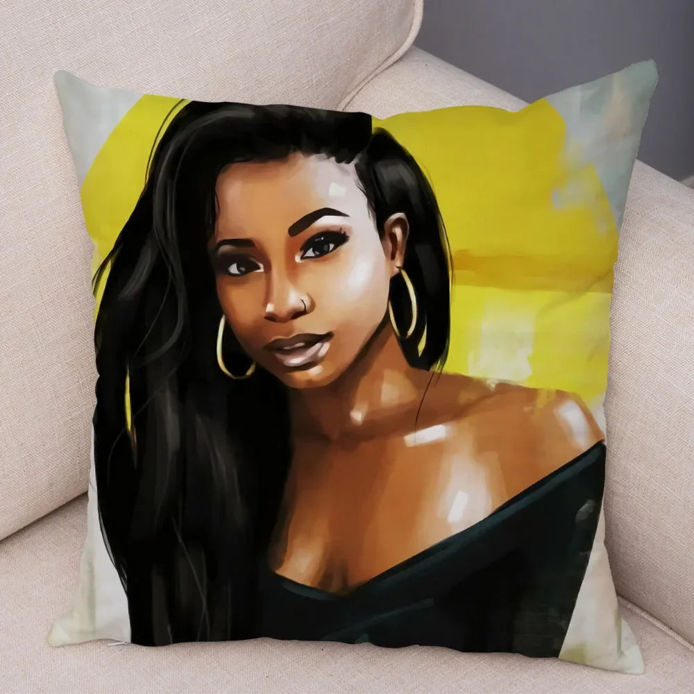 Afro Glow Kussenhoes – Stylish Black Art voor Sofa & Slaapkamer