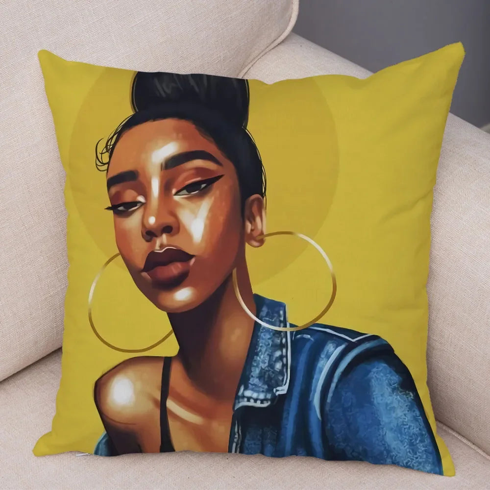 Afro Glow Kussenhoes – Stylish Black Art voor Sofa & Slaapkamer