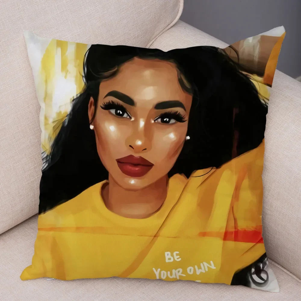 Afro Glow Kussenhoes – Stylish Black Art voor Sofa & Slaapkamer