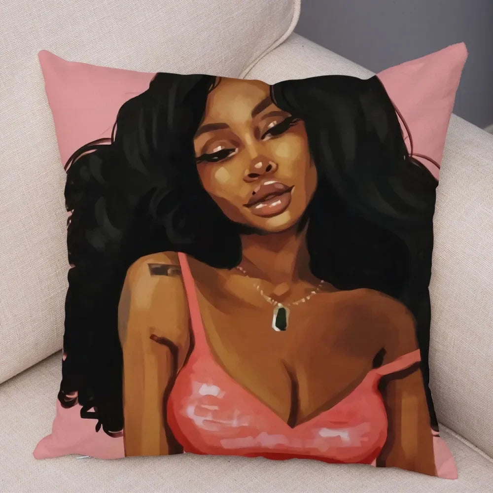 Afro Glow Kussenhoes – Stylish Black Art voor Sofa & Slaapkamer