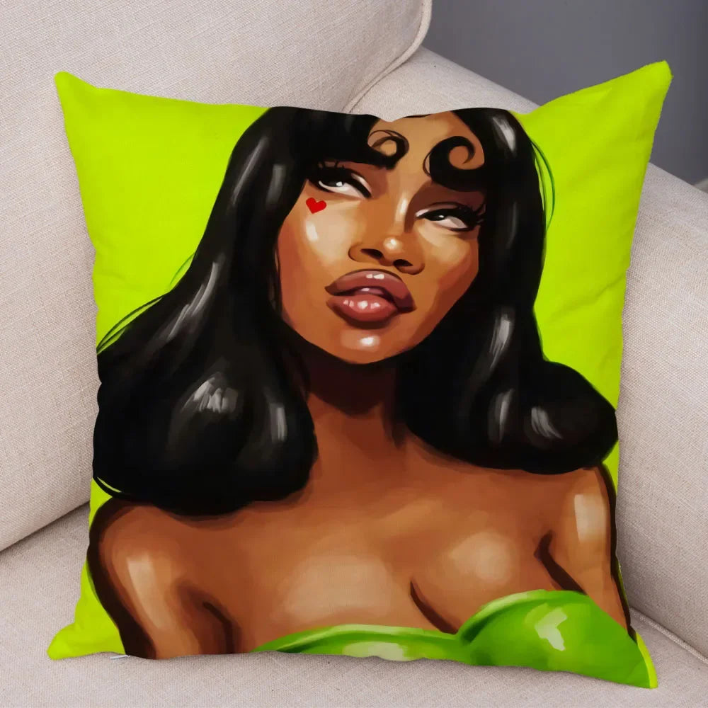 Afro Glow Kussenhoes – Stylish Black Art voor Sofa & Slaapkamer