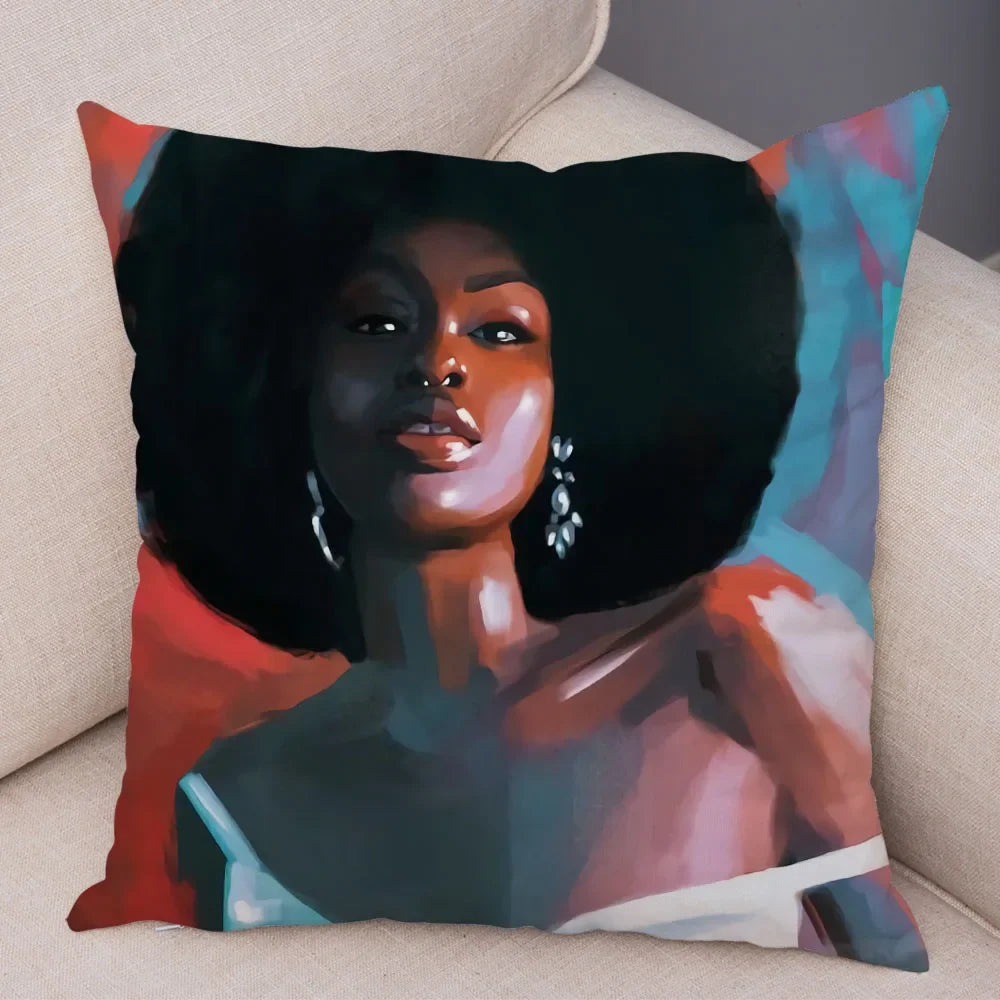 Afro Glow Kussenhoes – Stylish Black Art voor Sofa & Slaapkamer