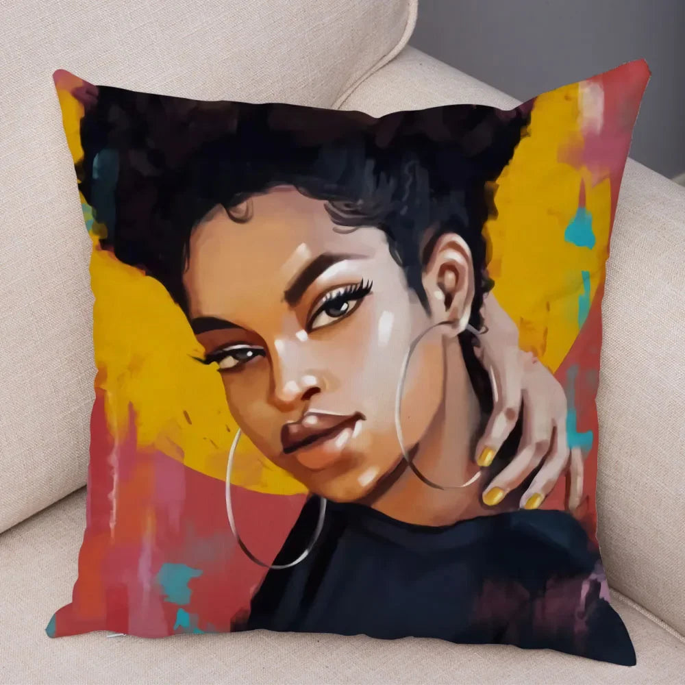 Afro Glow Kussenhoes – Stylish Black Art voor Sofa & Slaapkamer