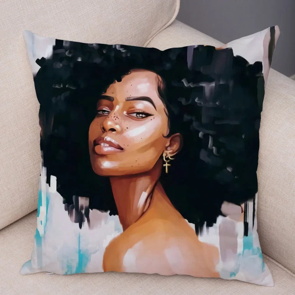 Afro Glow Kussenhoes – Stylish Black Art voor Sofa & Slaapkamer