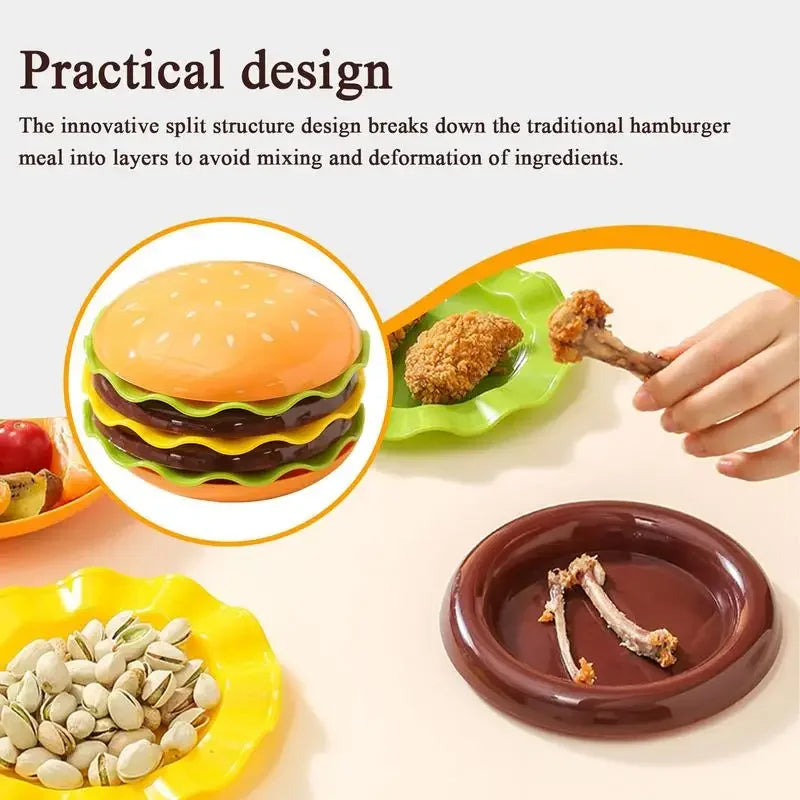 Hamburger Stacking Plate Set – Playful Burger Plates (5- or 7-piece)