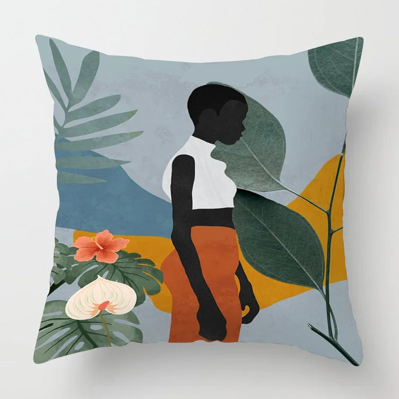 Abstract Black Art Kussenhoes – Organisch Portret Design