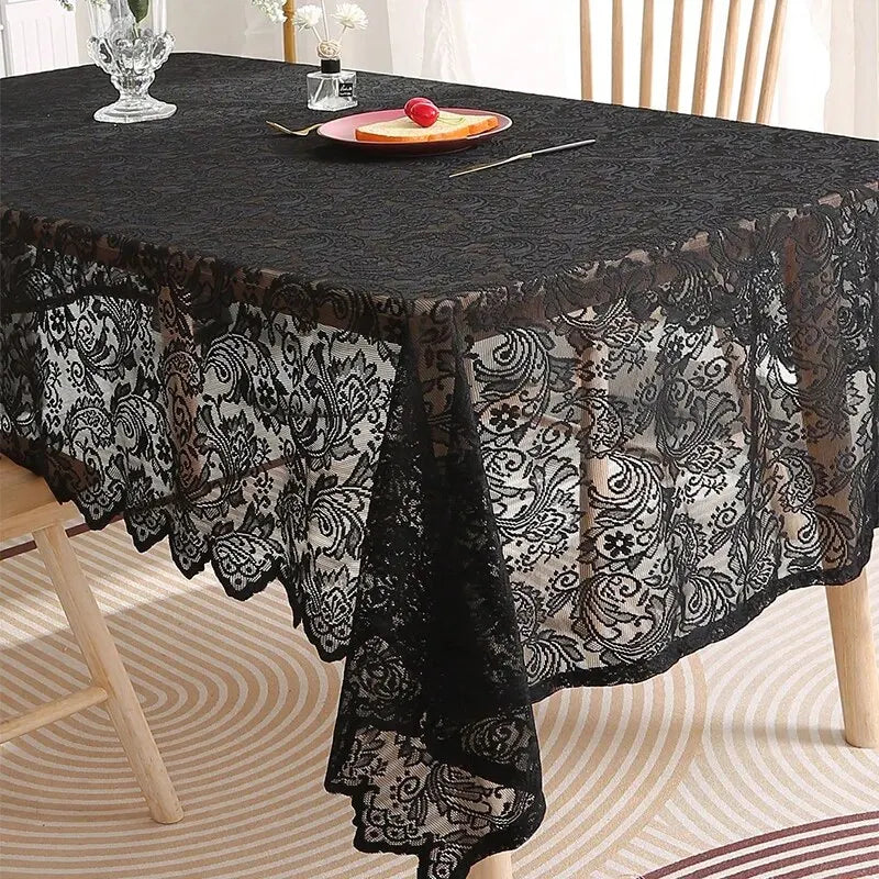 Black French Lace Tablecloth – Phoenix Tail Pattern