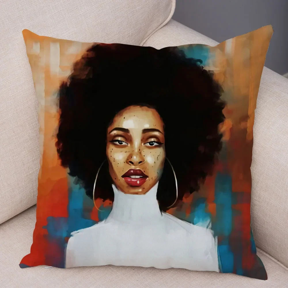 Afro Glow Kussenhoes – Stylish Black Art voor Sofa & Slaapkamer