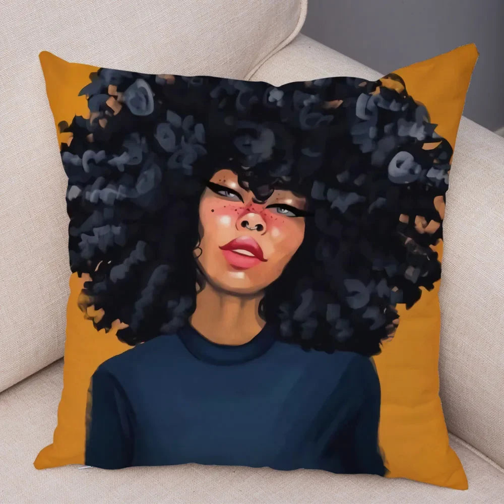 Afro Glow Kussenhoes – Stylish Black Art voor Sofa & Slaapkamer