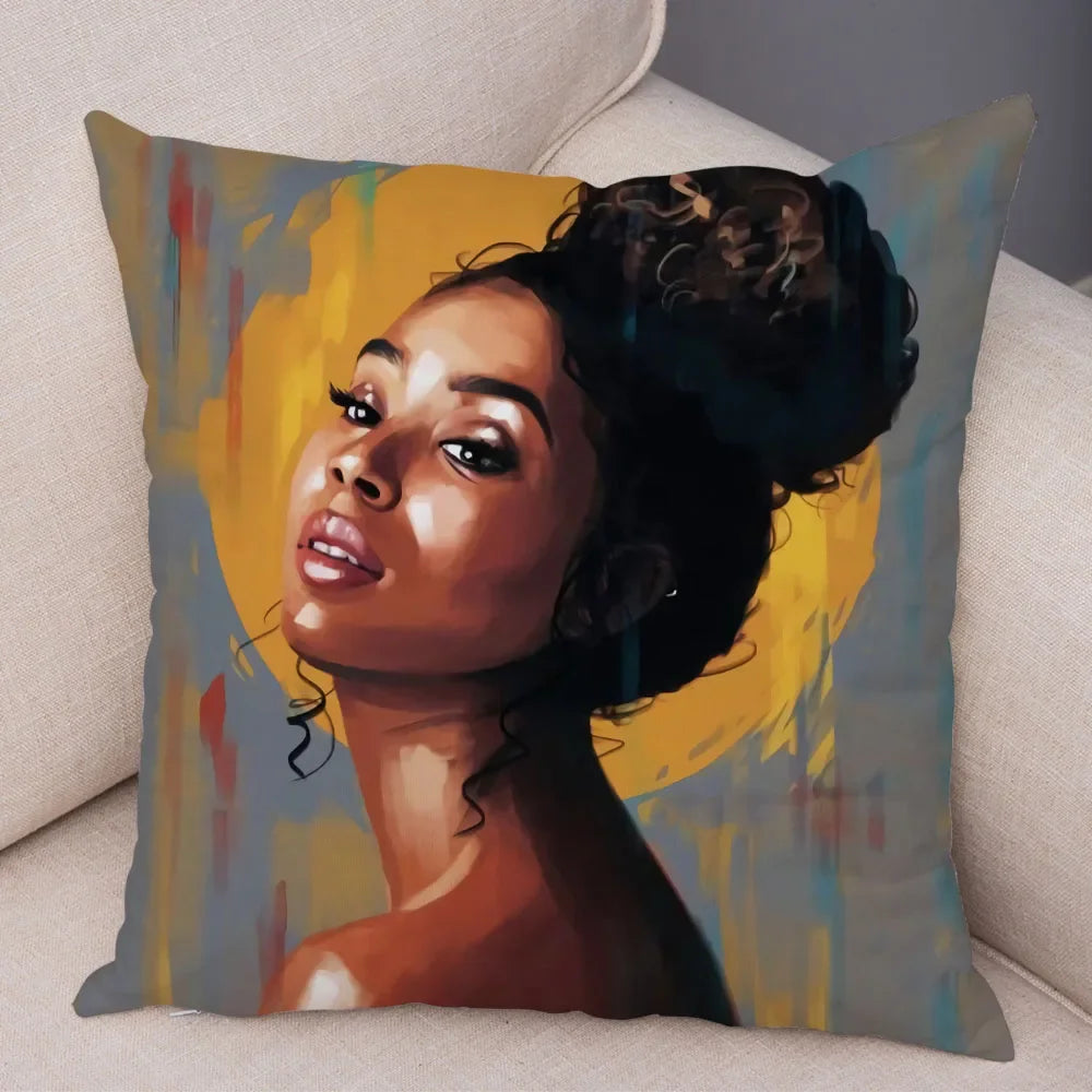 Afro Glow Kussenhoes – Stylish Black Art voor Sofa & Slaapkamer