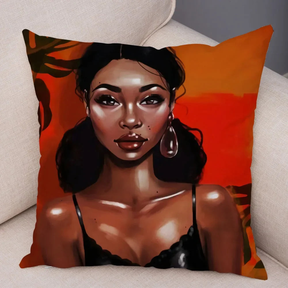 Afro Glow Kussenhoes – Stylish Black Art voor Sofa & Slaapkamer