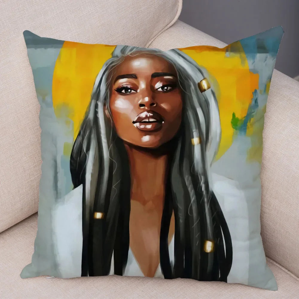 Afro Glow Kussenhoes – Stylish Black Art voor Sofa & Slaapkamer