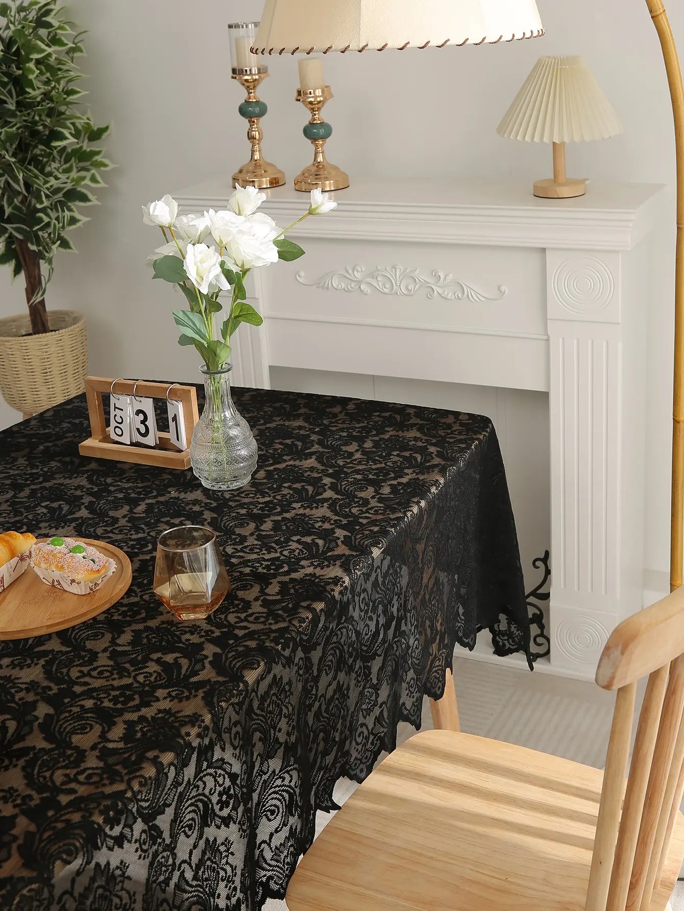 Black French Lace Tablecloth – Phoenix Tail Pattern