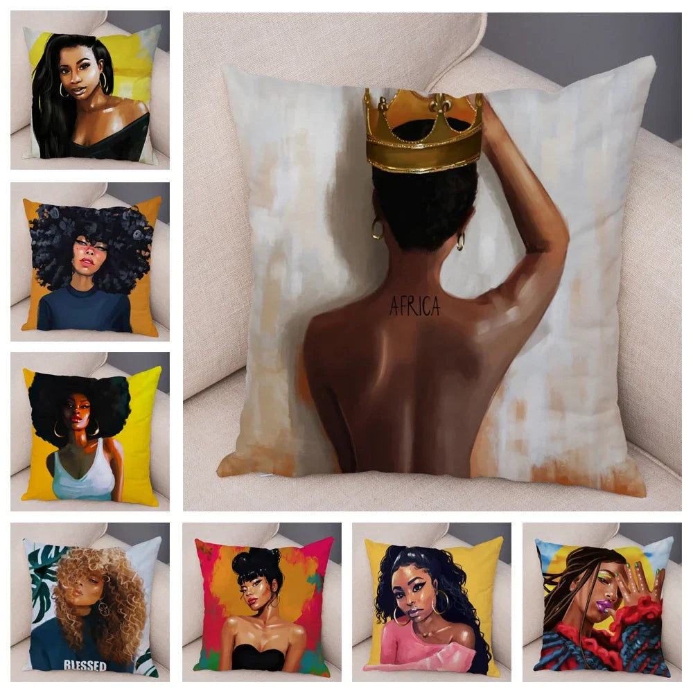 Afro Glow Kussenhoes – Stylish Black Art voor Sofa & Slaapkamer