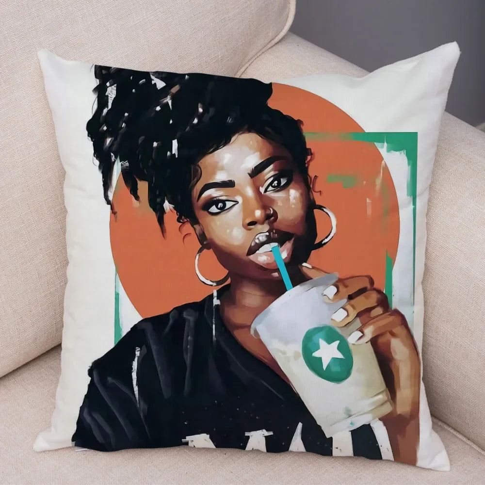 Afro Glow Kussenhoes – Stylish Black Art voor Sofa & Slaapkamer