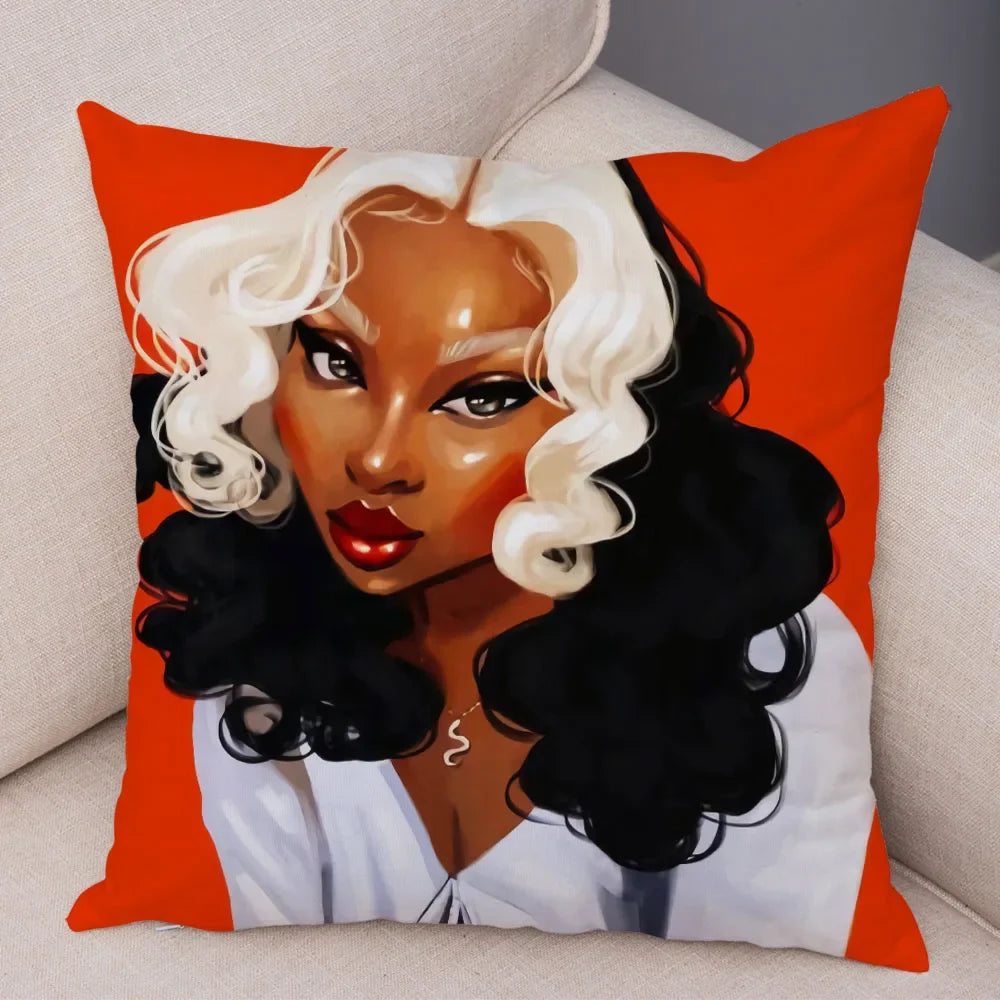 Afro Glow Kussenhoes – Stylish Black Art voor Sofa & Slaapkamer