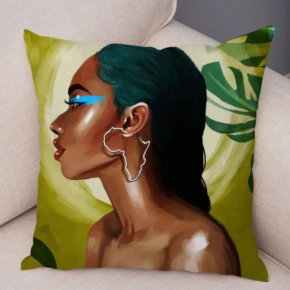 Afro Glow Kussenhoes – Stylish Black Art voor Sofa & Slaapkamer