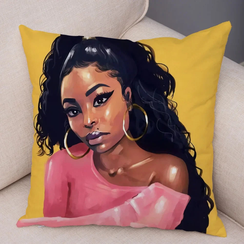 Afro Glow Kussenhoes – Stylish Black Art voor Sofa & Slaapkamer