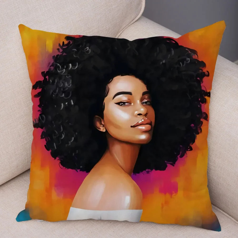 Afro Glow Kussenhoes – Stylish Black Art voor Sofa & Slaapkamer