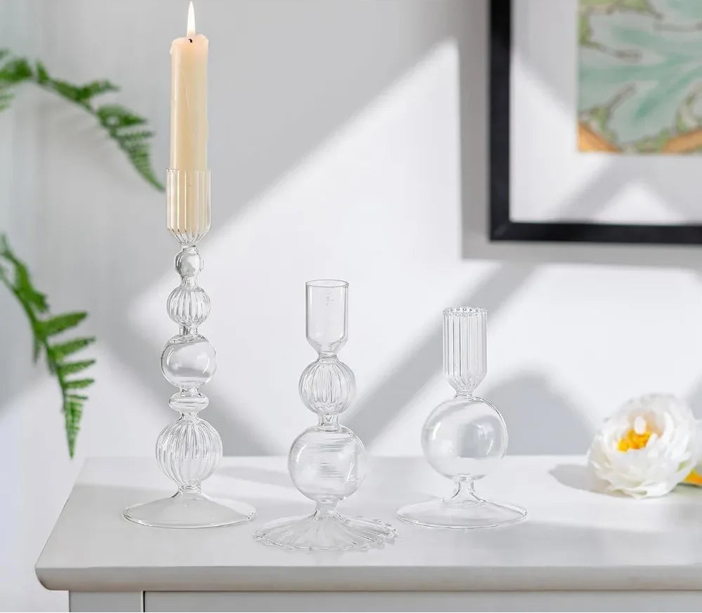 3-Piece Set of Glass Candle Holders – Stylish Table Decoration
