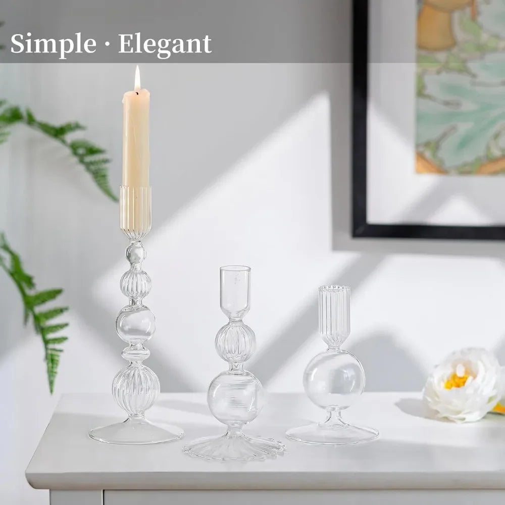 3-delige Set Glazen Kaarsenhouders – Stijlvolle Tafeldecoratie