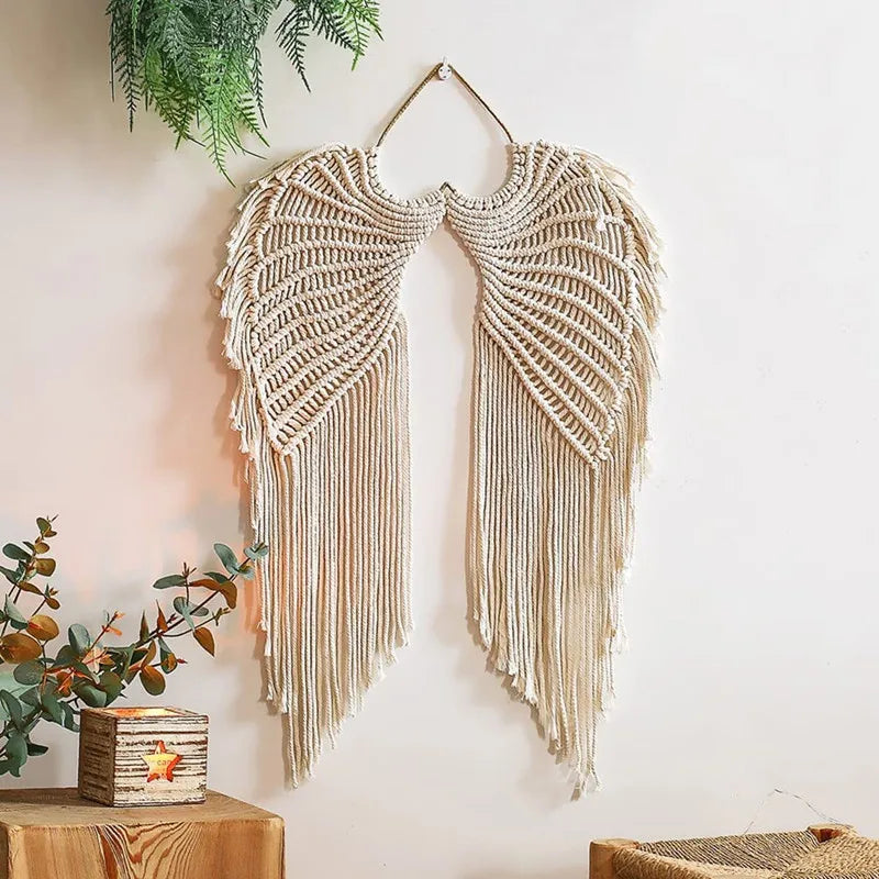 Bohemian Angel Wings Wall Art – Handwoven Macramé in Cotton