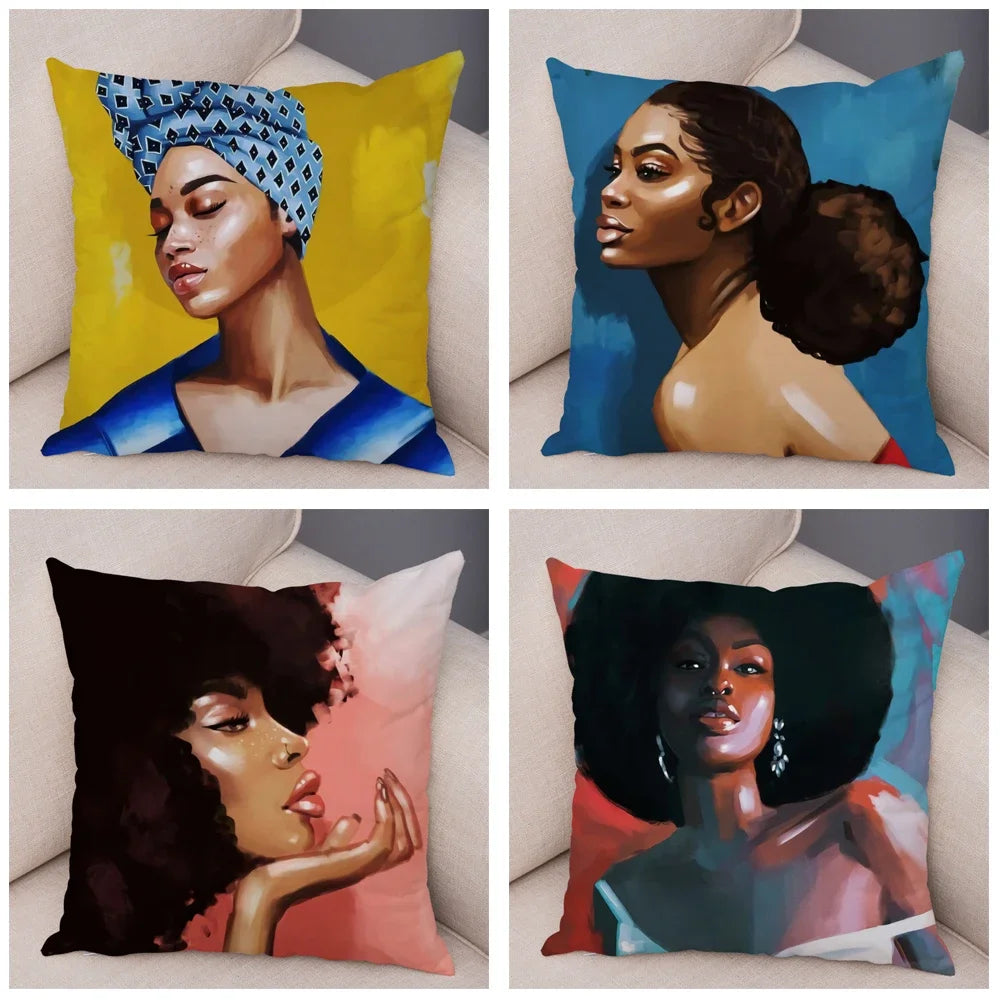 Afro Glow Kussenhoes – Stylish Black Art voor Sofa & Slaapkamer
