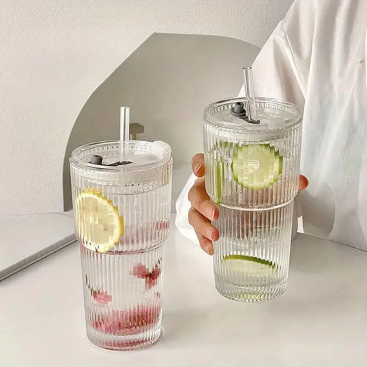 Sip &amp; Stripe Jar – Cheerful Glass Drinking Cup Set