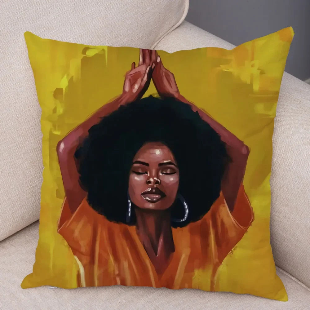 Afro Glow Kussenhoes – Stylish Black Art voor Sofa & Slaapkamer