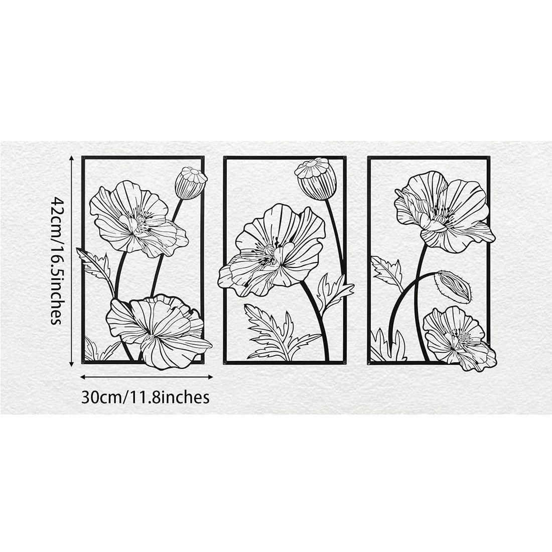 Zwarte Metalen Bloem Wanddecoratie – 3-delige Set