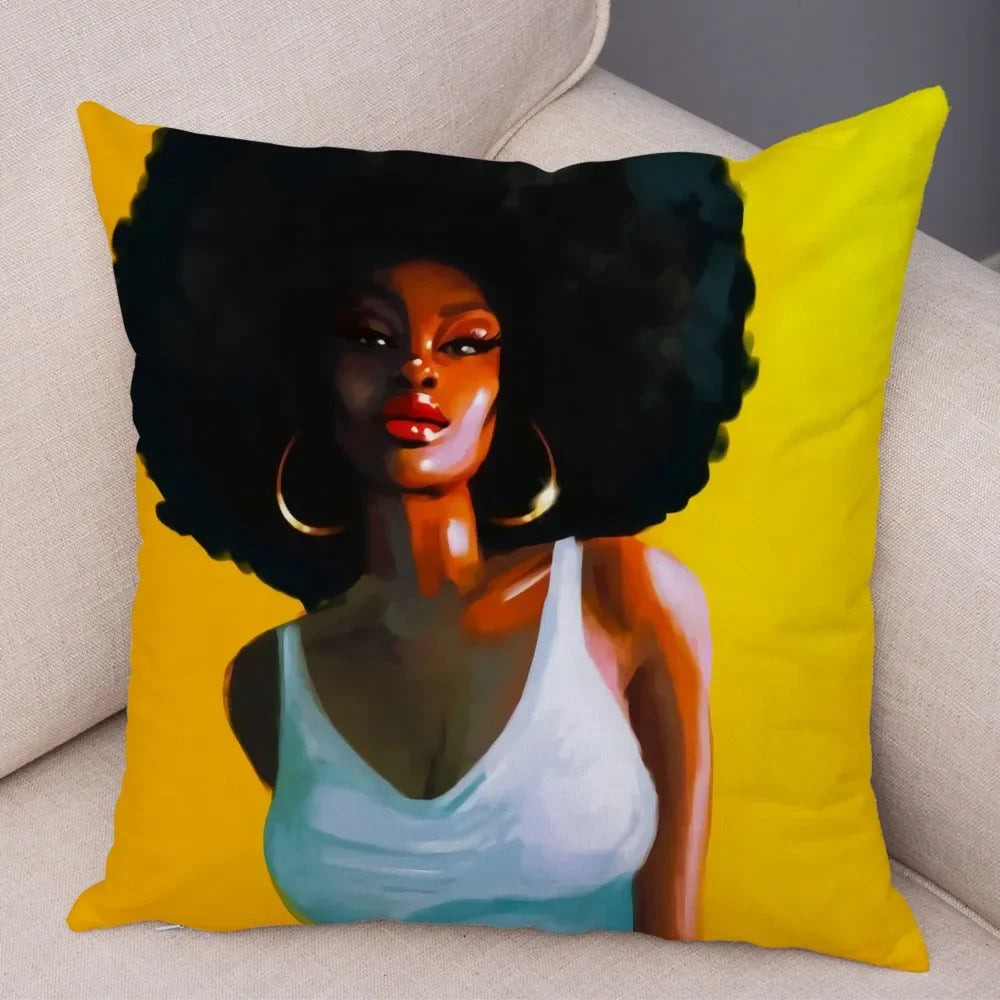 Afro Glow Kussenhoes – Stylish Black Art voor Sofa & Slaapkamer