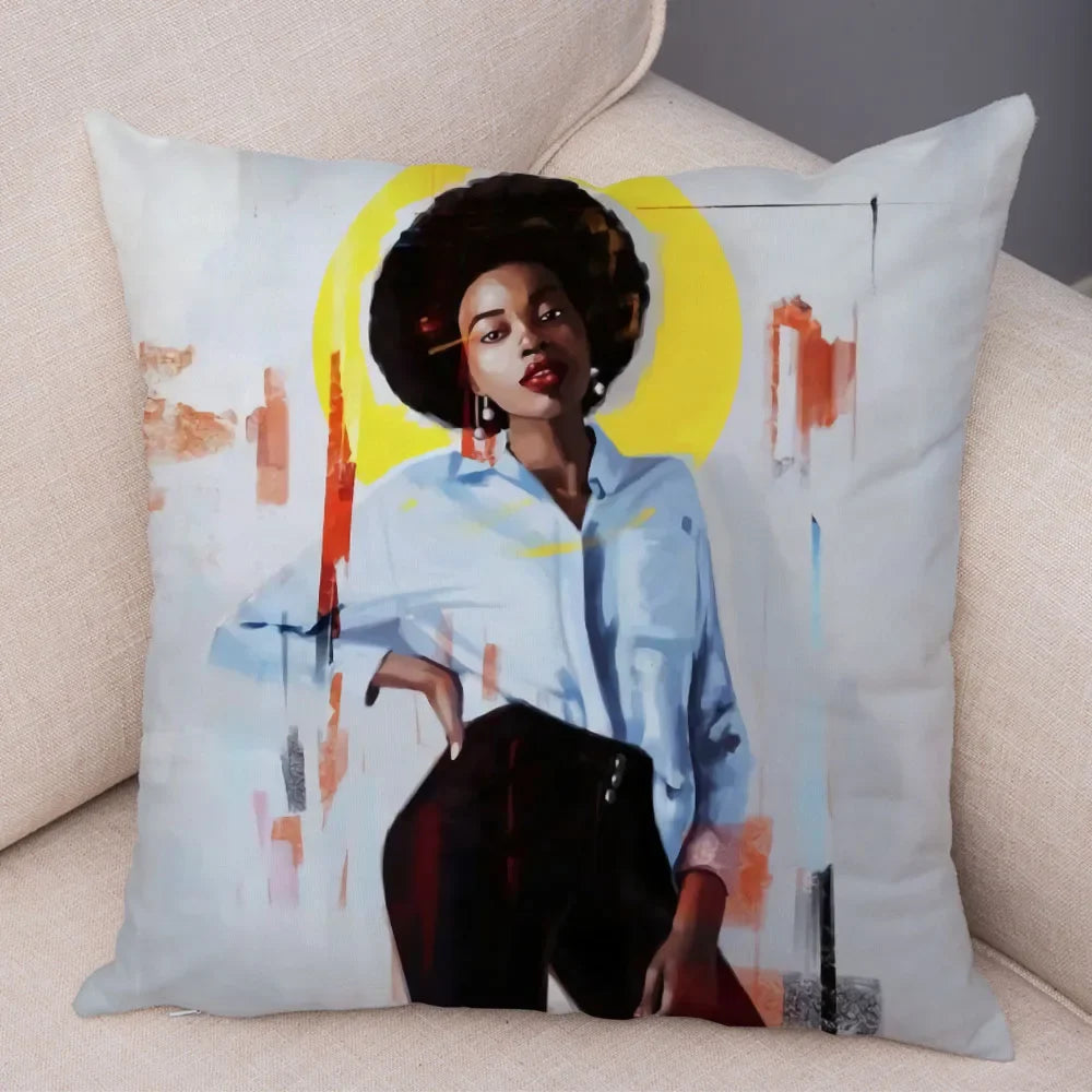 Afro Glow Kussenhoes – Stylish Black Art voor Sofa & Slaapkamer