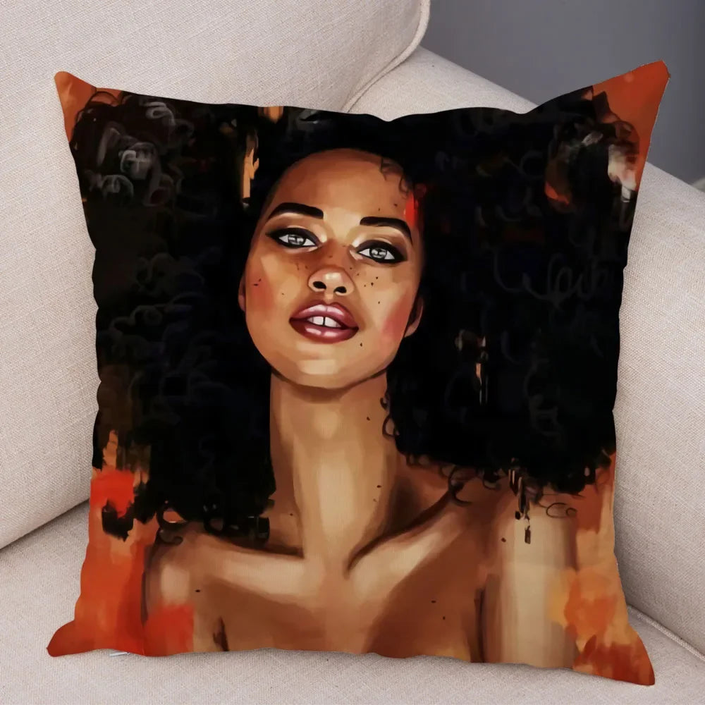 Afro Glow Kussenhoes – Stylish Black Art voor Sofa & Slaapkamer
