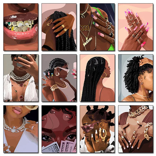 Black Girl Wall Art Canvas – Poster met Goudaccenten