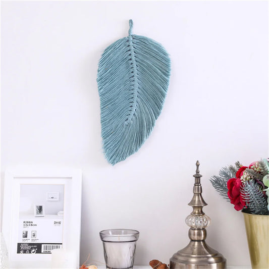 Macramé Bladeren Wanddecoratie – Handgemaakte Boho Wandhanger (15×30 cm)