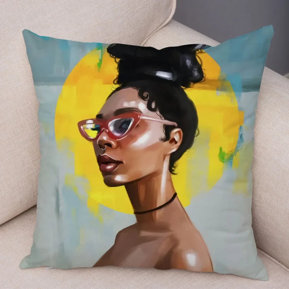 Afro Glow Kussenhoes – Stylish Black Art voor Sofa & Slaapkamer
