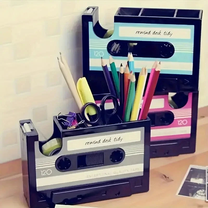 Retro Tape Pen Holder – Desk Organizer &amp; Stationery Storage