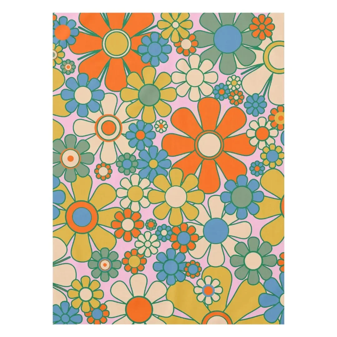 Groovy Flower Power Tafelkleed – Retro Bloemen vibes