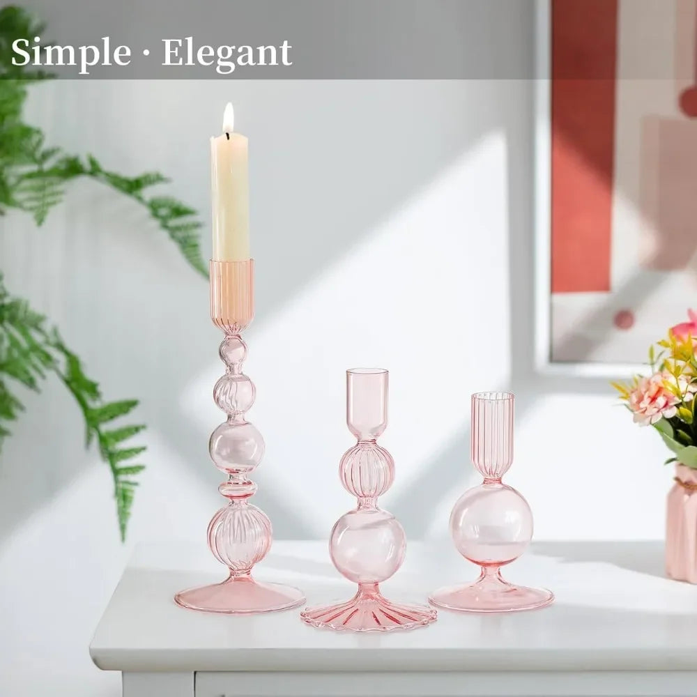 3-delige Set Glazen Kaarsenhouders – Stijlvolle Tafeldecoratie